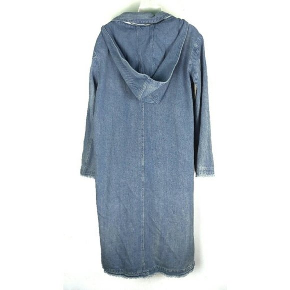 Rehab blue denim long coat jacket with removable hood y2k - Picture 3 of 14
